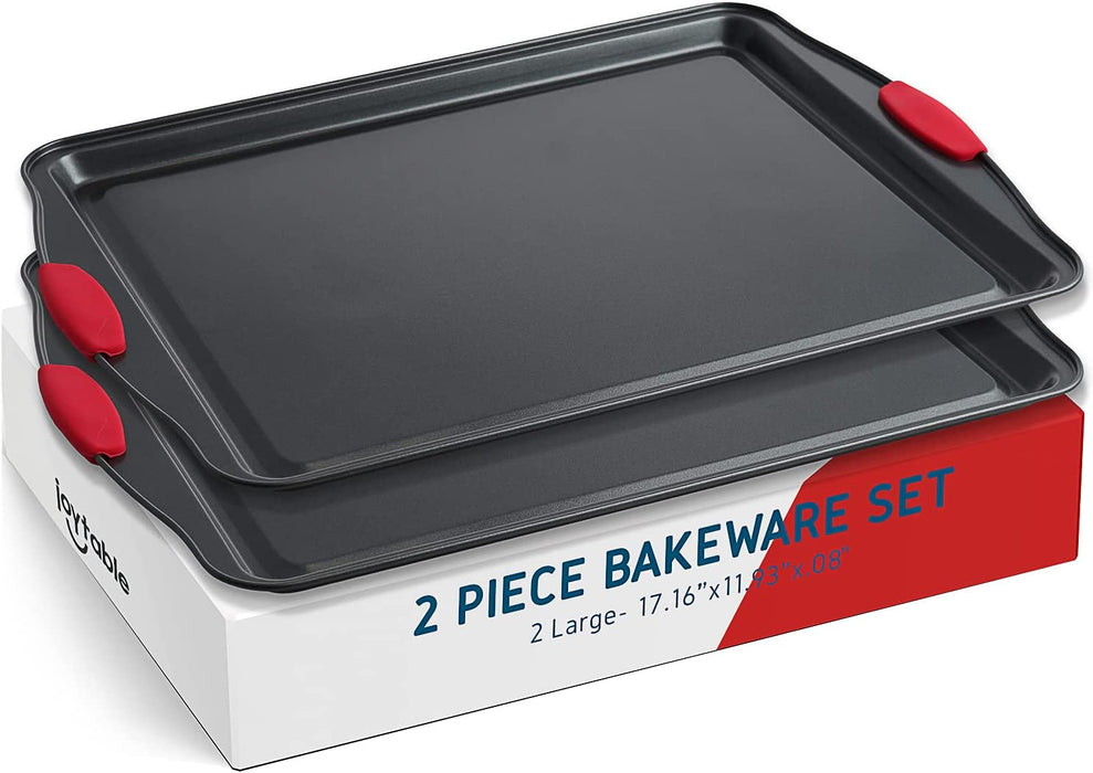JoyTable Nonstick Bakeware Set - 15 PC Baking Tray Set With Silicone  Handles & Utensils - Oven Safe & Carbon Steel Cookie Sheets, Baking Pans,  Black
