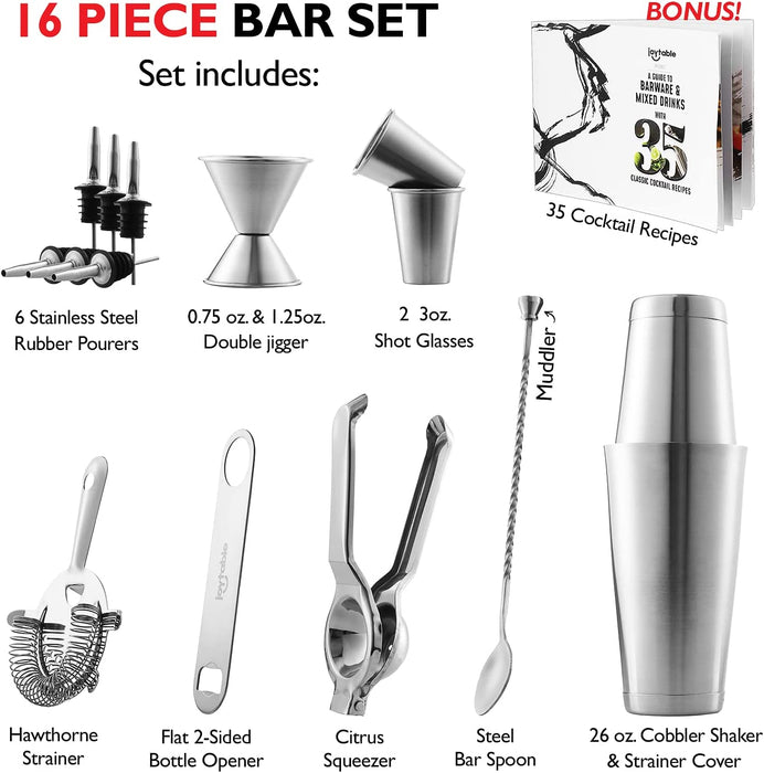 JOYTABLE™ 16PC Bar Set Cocktail Shaker Set [Case of 10]