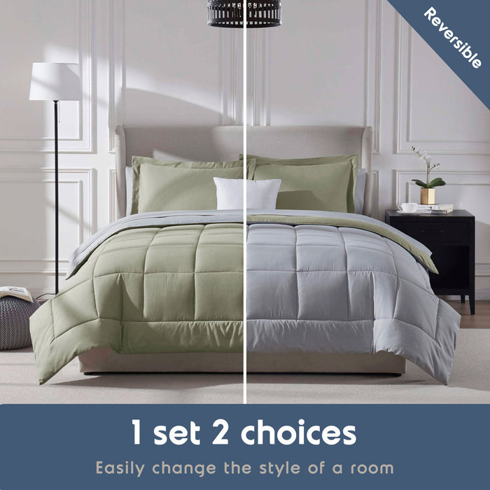 AMYX Bed in A Bag Reversible Comforter Set with Bed Sheets & Memory Foam Cooling Pillows