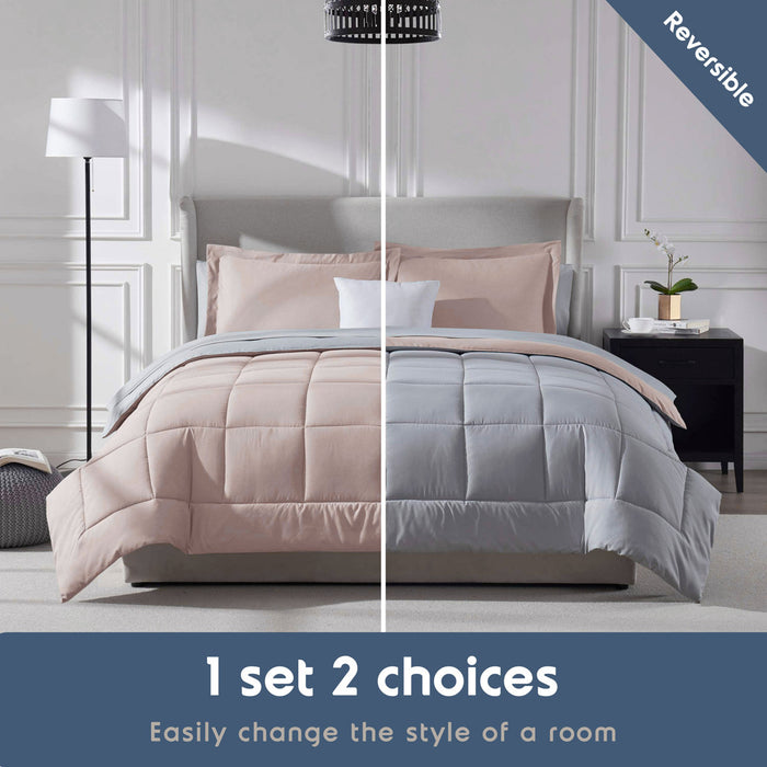 AMYX Bed in A Bag Reversible Comforter Set with Bed Sheets & Memory Foam Cooling Pillows