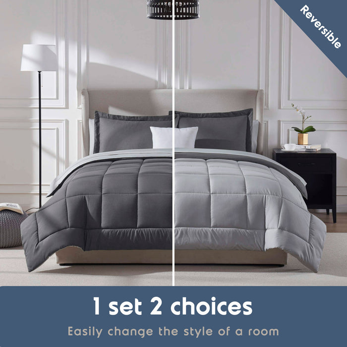 AMYX Bed in A Bag Reversible Comforter Set with Bed Sheets & Memory Foam Cooling Pillows
