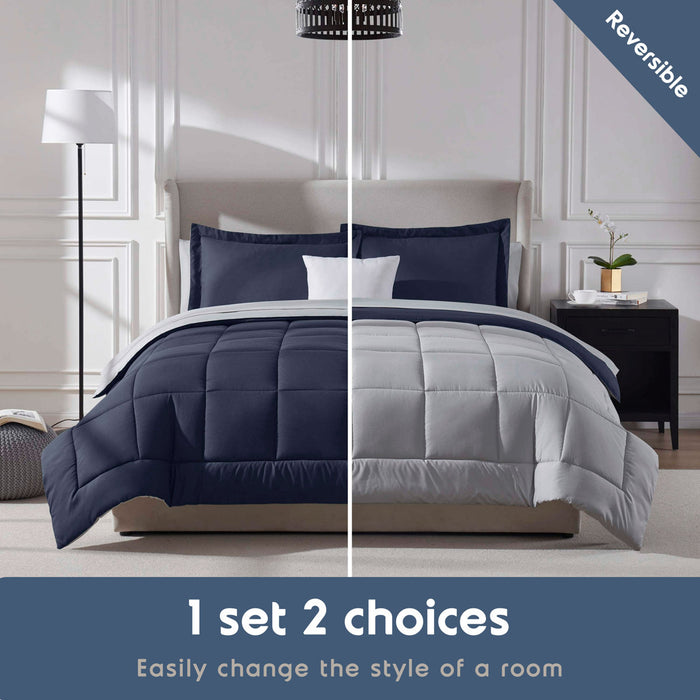 AMYX Bed in A Bag Reversible Comforter Set with Bed Sheets & Memory Foam Cooling Pillows