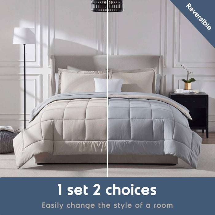 AMYX Bed in A Bag Reversible Comforter Set with Bed Sheets & Memory Foam Cooling Pillows