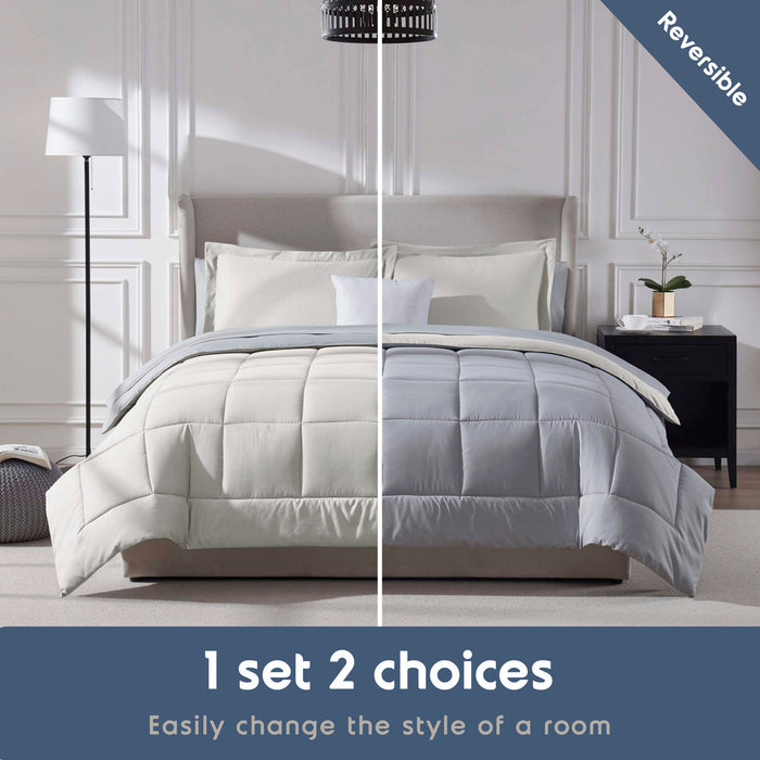 AMYX Bed in A Bag Reversible Comforter Set with Bed Sheets & Memory Foam Cooling Pillows