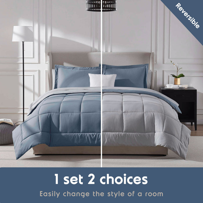 AMYX Bed in A Bag Reversible Comforter Set with Bed Sheets & Memory Foam Cooling Pillows