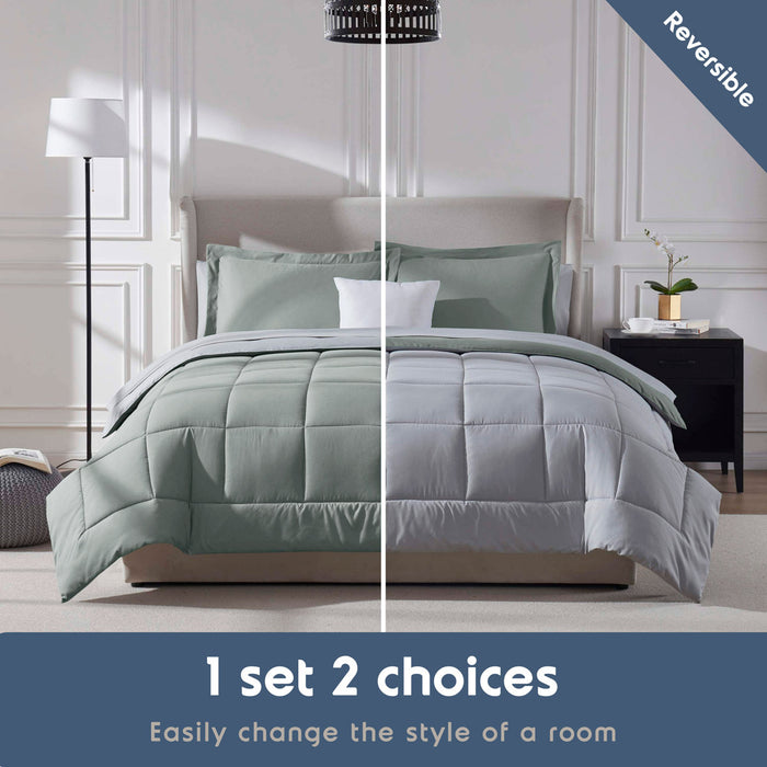 AMYX Bed in A Bag Reversible Comforter Set with Bed Sheets & Memory Foam Cooling Pillows