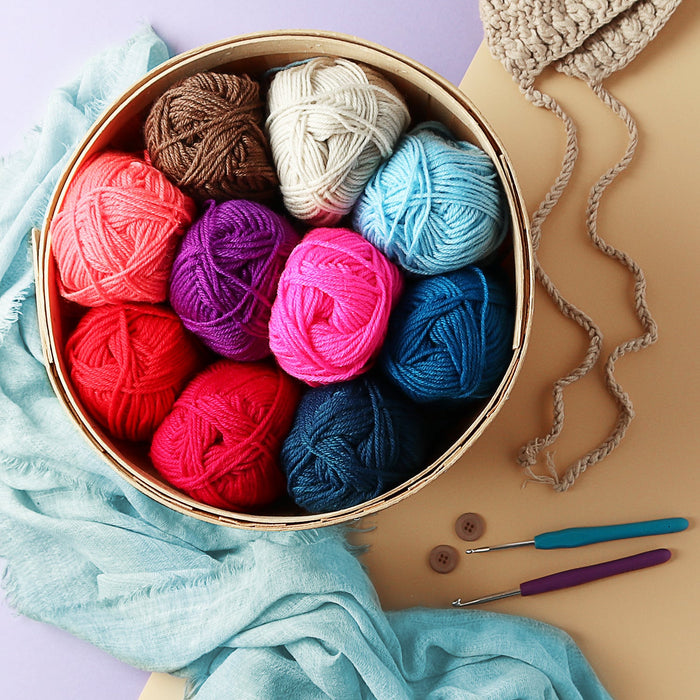 crochet hooks and yarn